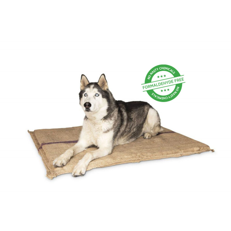 Chemical Free Hessian Dog Mat from Superior Pet goods with a Husky sitting on top