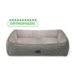 Sage Green Ortho Dog Lounger dog bed with faux fur interior