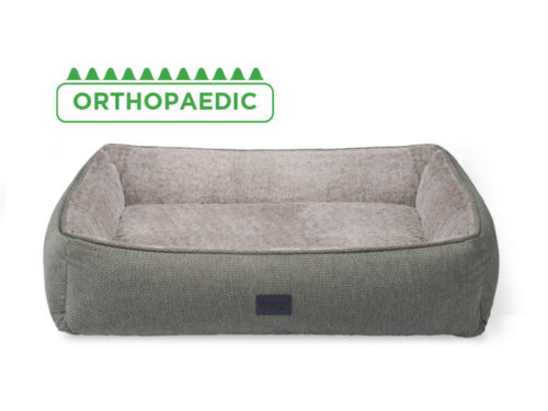 Sage Green Ortho Dog Lounger dog bed with faux fur interior