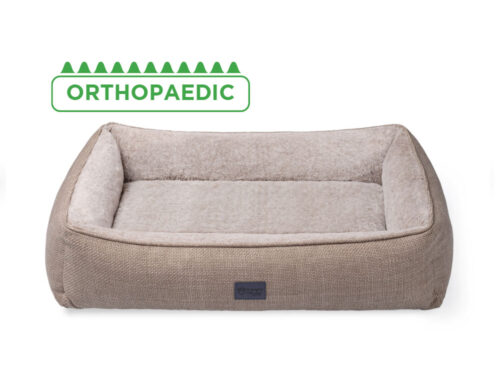 Superior Pet Goods Ortho Dog Lounger in Puppacino dog bed with a plush interior