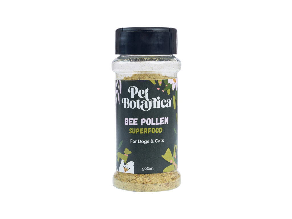 Pet Botanica Bee Pollen Superfood for Pets. Handy jar with shaker lid.