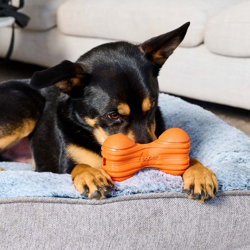 Doggi Orange Ribbed Bone Dog Toy - Image 2