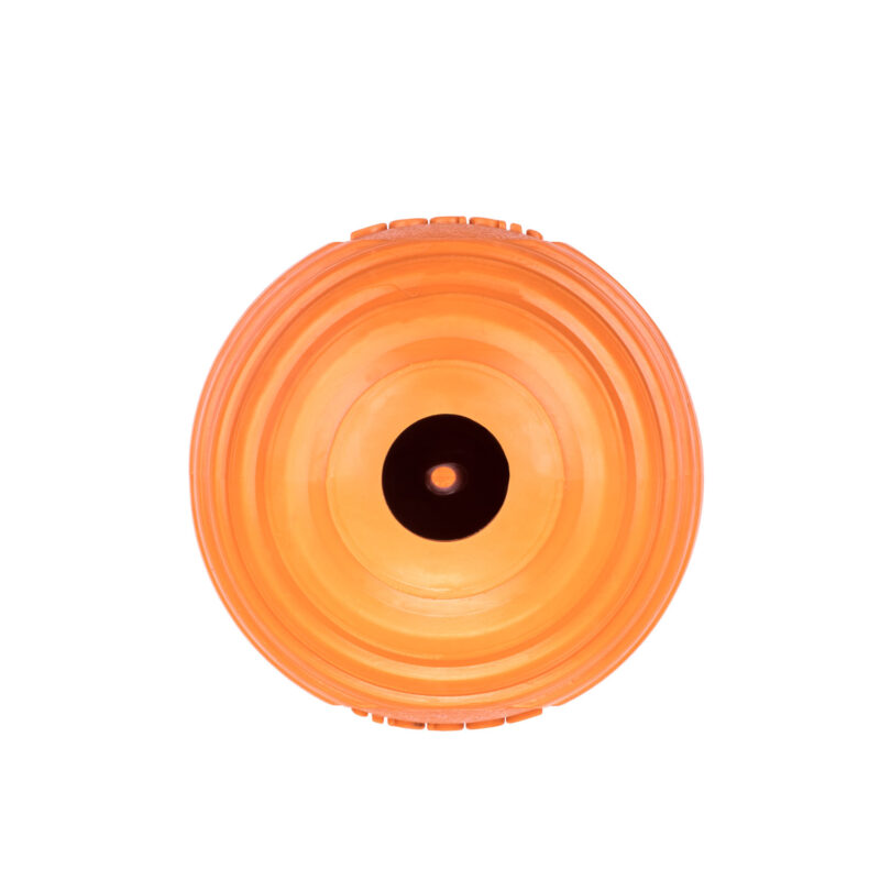 the bottom view showing how treats are dispensed from the Doggi toy dumbbell dog toy