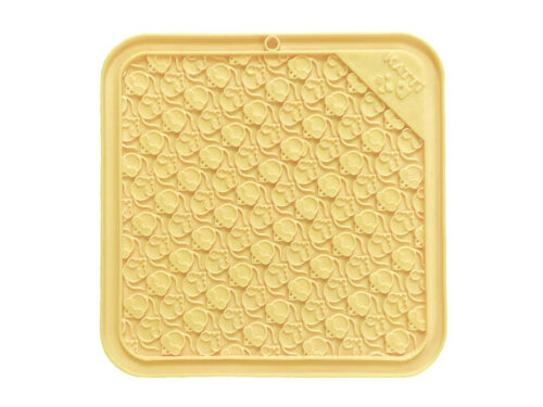 Katti lick mat in yellow with a fun mouse pattern