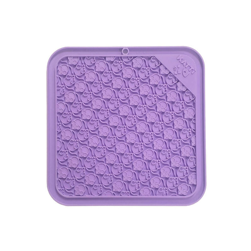Katti lick mat in purple with a fun mouse pattern