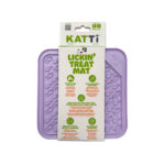 Katti cat lick mat in fun purple fish design in packaging