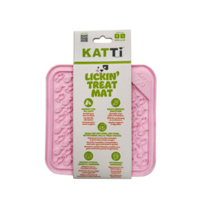 Katti cat lick mat in pink fish design in packaging