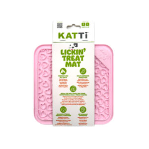 Katti cat lick mat in pink hearts design in packaging