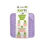 Katti cat lick mat in purple heart design in packaging