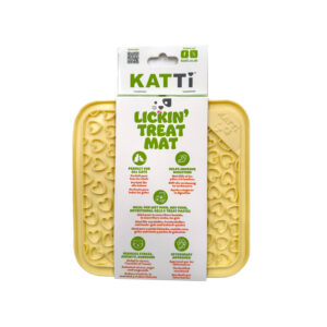 Katti cat lick mat in fun yellow heart design in packaging